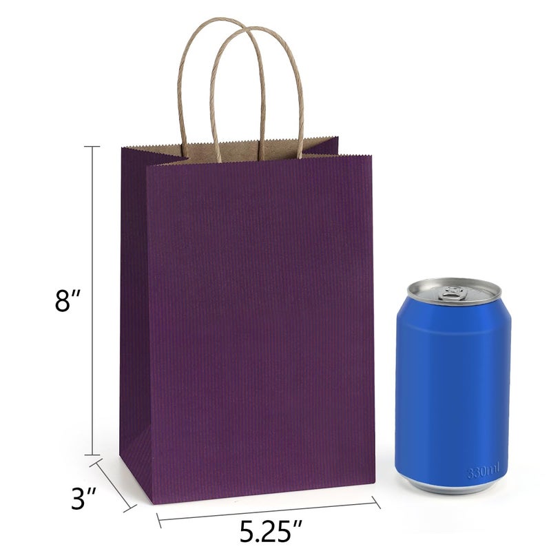 BagDream Gift Bags 100Pcs 5.25x3x8 Small Kraft Paper Gift Bags with Handles Bulk, Purple Paper Sacks for Small Business, Retail, Merchandise, Grocery, Wedding Birthday Party favor - Image 2